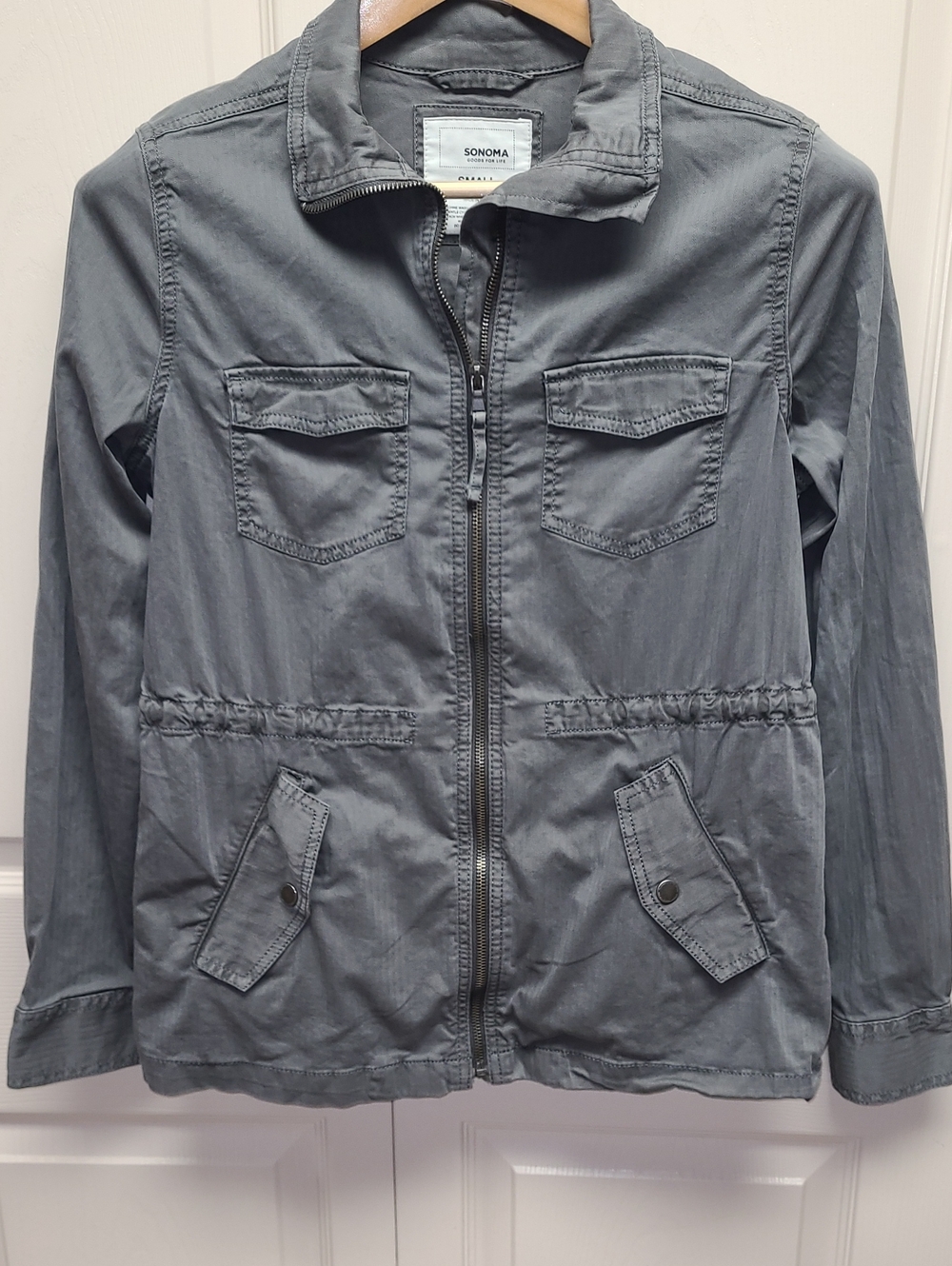 SONOMA Slate Gray Cotton blend Full Zip Utility Cargo Jacket with Cinched Waist